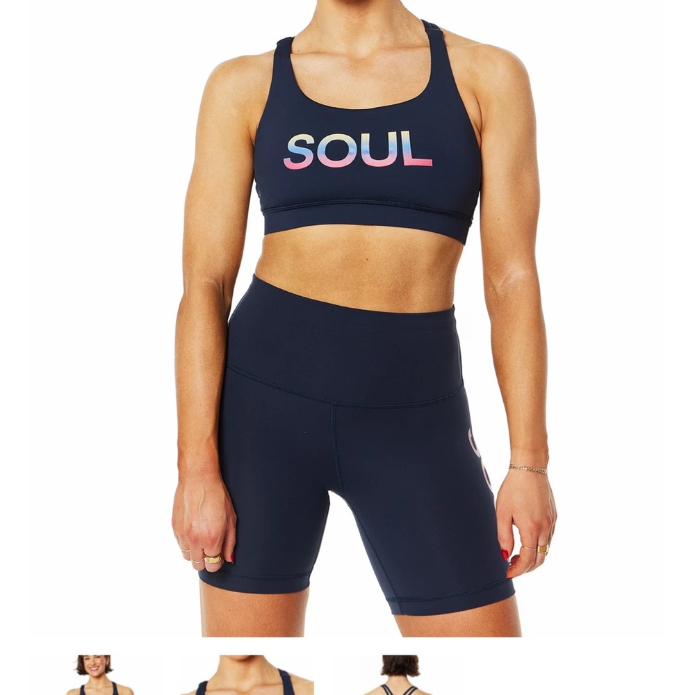 Navy 'SOUL' Sports Bra and Shorts Set